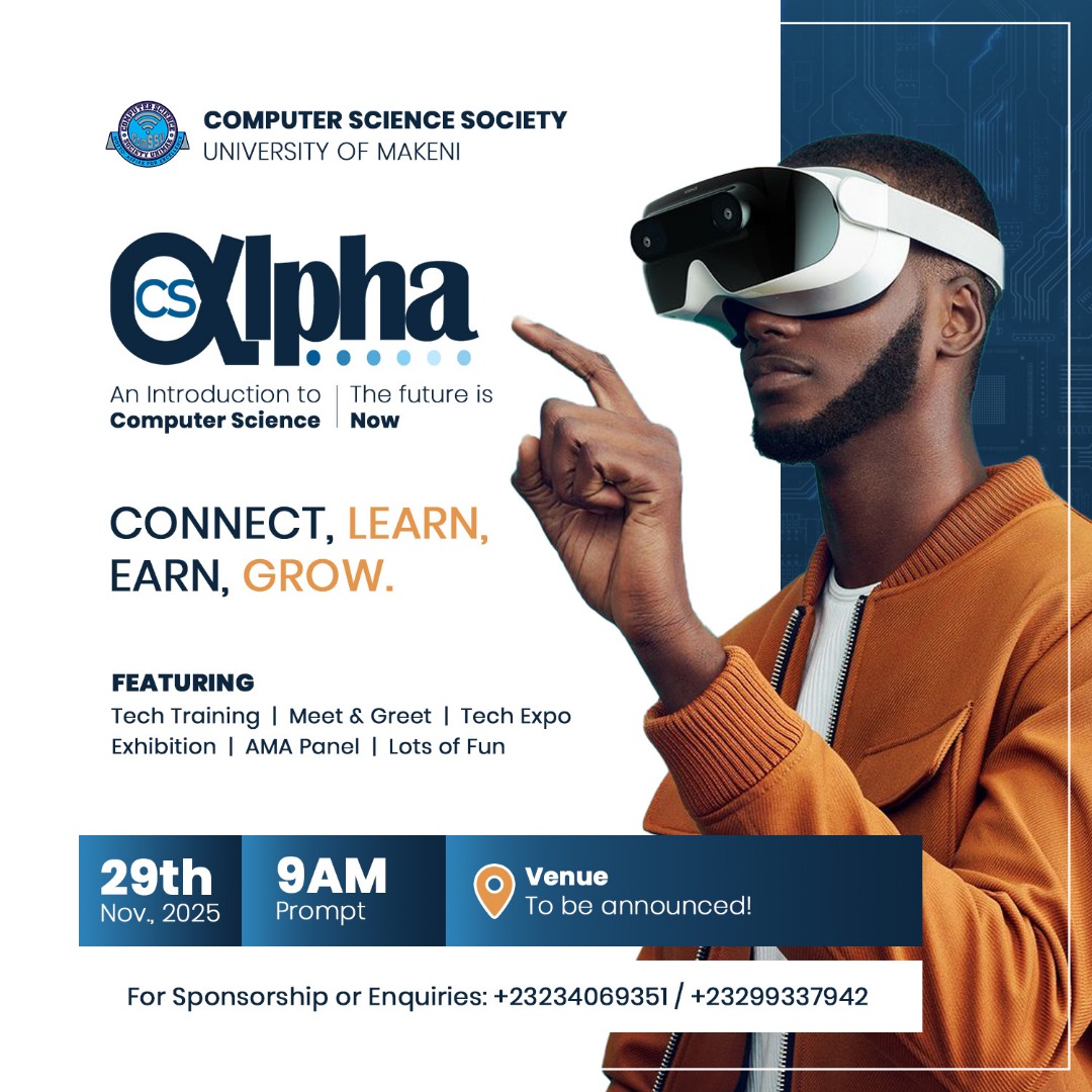 comssu's tweet photo. Join us on 29th November 2025 for a day of tech training, exhibitions, meet &amp; greet, and loads of fun.

💡 Connect. Learn. Earn. Grow.
Whether you’re curious about coding, fascinated by gadgets, or just love exploring how tech shapes our world — this is YOUR event!

#SaloneX https://t.co/2PiPbQRNc2