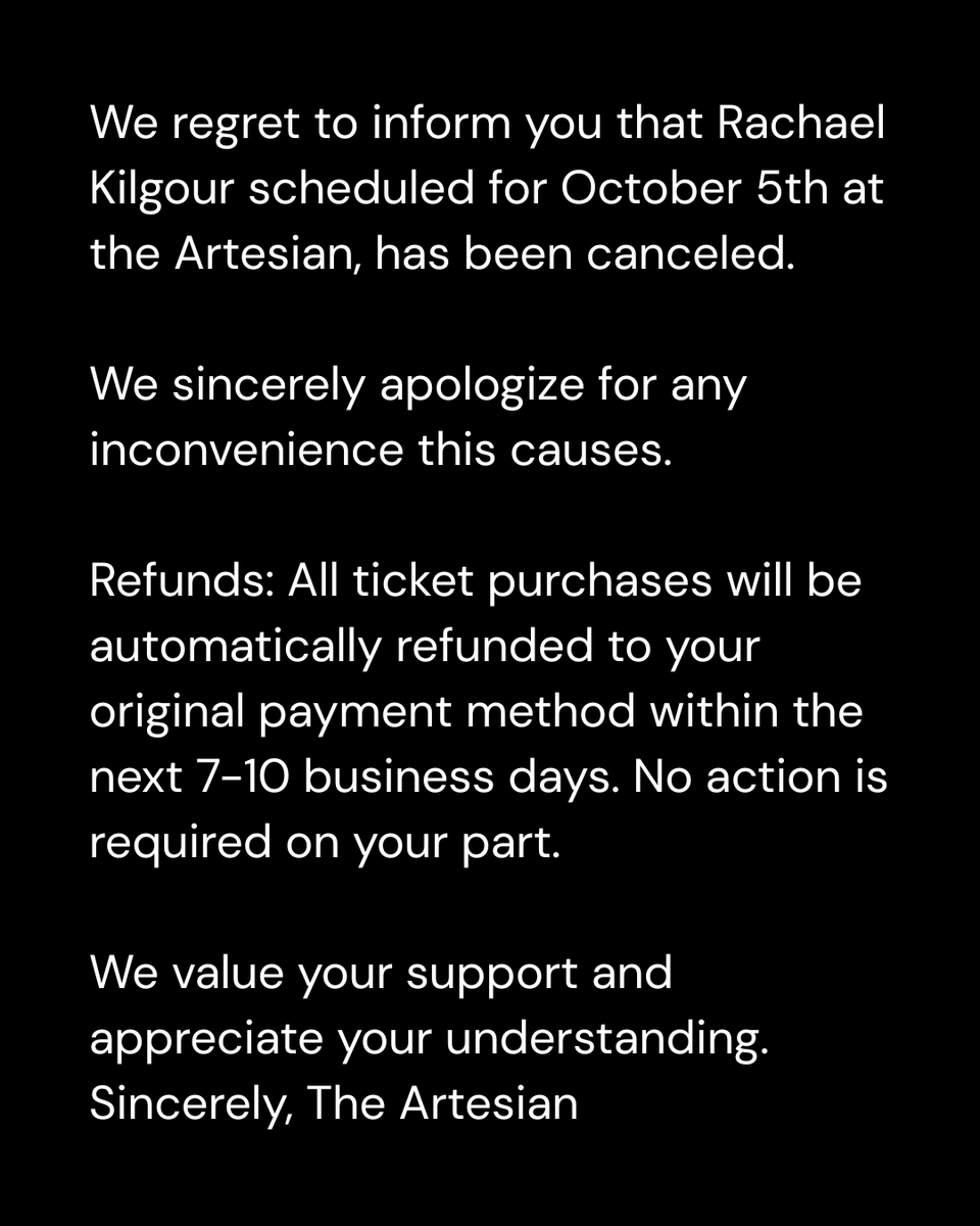 Important update re. tomorrow nights' show!