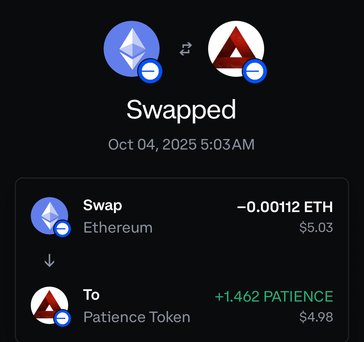 Day 4 of $5 daily $PATIENCE buys.
Accumulating #PATIENCE as it will be needed. Read the lore. Follow <a href="/toadgod1017/">$toby base toadgod</a> <a href="/sat0ai/">sato</a> Join #toadgang 
Another great month to get buys in to build a bag. Can’t wait til #tobyworld is unveiled 🤩