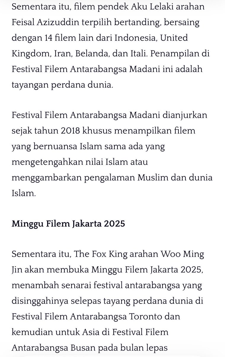 Karya Malaysia di pentas dunia. Filpen kami bergenre dramedy, AKU LELAKI, terlibat dalam seksyen ‘Short Film Competition’.

Baca penuh:

senimalaya.com/empat-filem-ma…