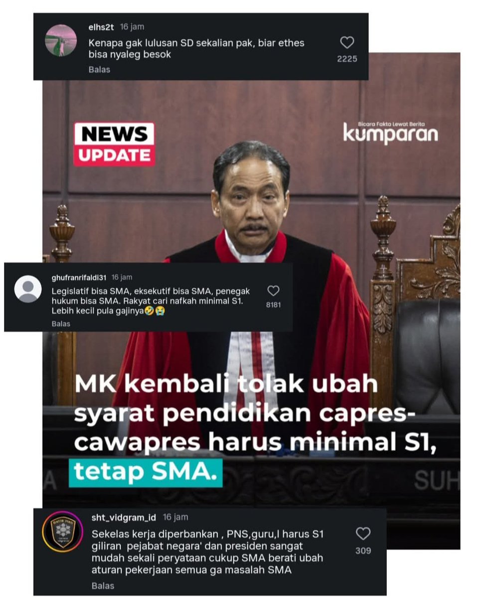 PENDIDIKAN PARA HAKIM MK PERLU DICEK JUGA BISA JADI IJAZAHNYA HASIL PASAR PRAMUKA, INI NGURUS NEGARA INDONESIA HANYA CUKUP PENDIDIKAN SMA. GIMANA NALAR BERPIKIRNYA..?? GILA BENERAN KLO INI .