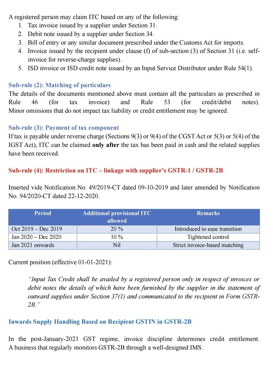 TaxationUpdates's tweet photo. Invoice ManagementSystem (IMS) &amp; Auto-Populated GSTR-2B Handling

By B.Venakateswaran IRS, Asst. Commissioner Central GST(Retired) @beevenkat 

@FinMinIndia @cbic_india 
1/2 https://t.co/yJeWlsMoVM
