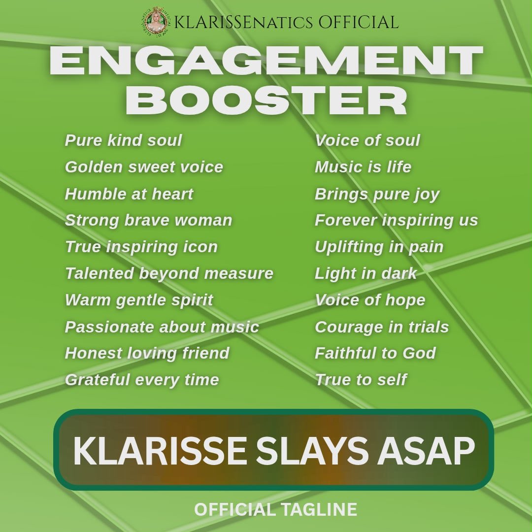 Engagement Booster

Tag Booster + Official Tagline.

KLARISSE SLAYS ASAP