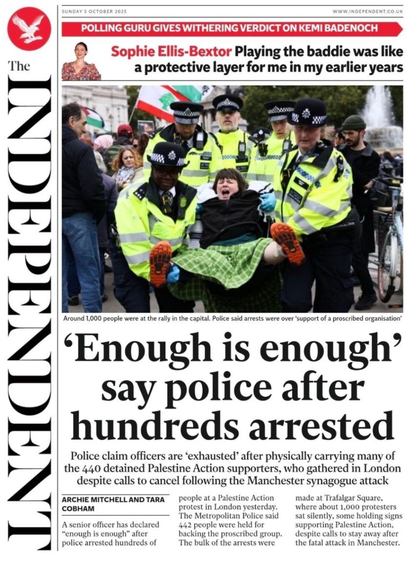 Daniel Lambert (@dllambo) on Twitter photo British police say "they are exhausted" after arresting 440 people yesterday.
Maybe they should have some courage and stop arresting anti war peaceful protesters.
Maybe they should stop enforcing the outrageous law against Palestine Action.
Them looking for sympathy is wild. British police say "they are exhausted" after arresting 440 people yesterday.
Maybe they should have some courage and stop arresting anti war peaceful protesters.
Maybe they should stop enforcing the outrageous law against Palestine Action.
Them looking for sympathy is wild.