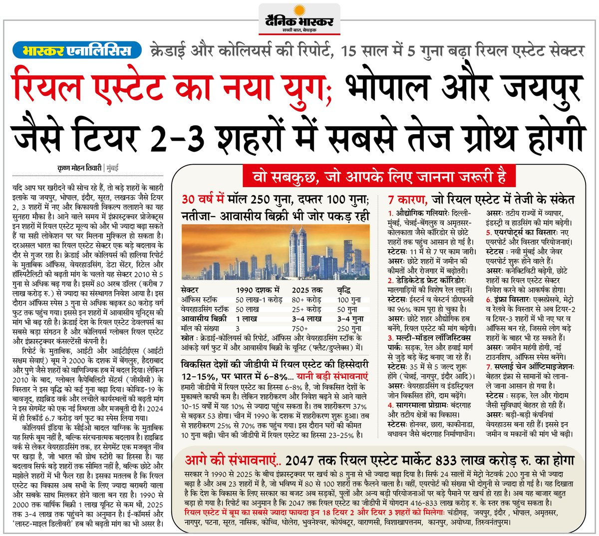 रियल एस्टेट का नया युग : भोपाल-जयपुर जैसे टियर 2-3 शहरों में ग्रोथ सबसे तेज, यहां नए व किफायती घर तलाशने का सुनहरा मौका

अधिक खबरें और ई-पेपर पढ़ने के लिए दैनिक भास्कर एप इंस्टॉल करें - dainik-b.in/mjwzCSxDdsb 

#RealEstateIndia #Tier2Cities #Bhopal #Jaipur
<a href="/tiwarikrishna05/">Krishna Mohan Tiwari</a>