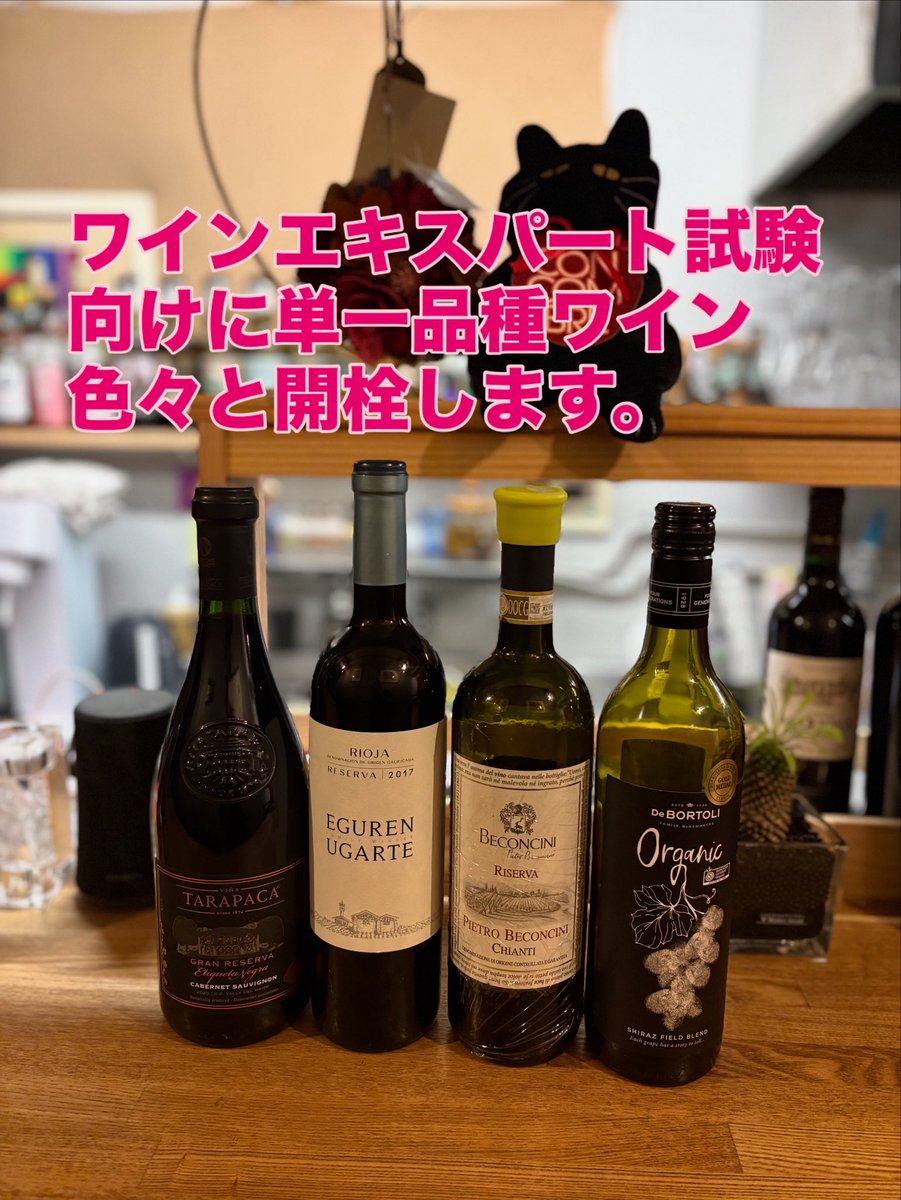 ワインエキスパート試験向けに単一品種ワインを色々と開栓します。
受験される方も是非最後の確認しに来て下さい。
#ワインエキスパート