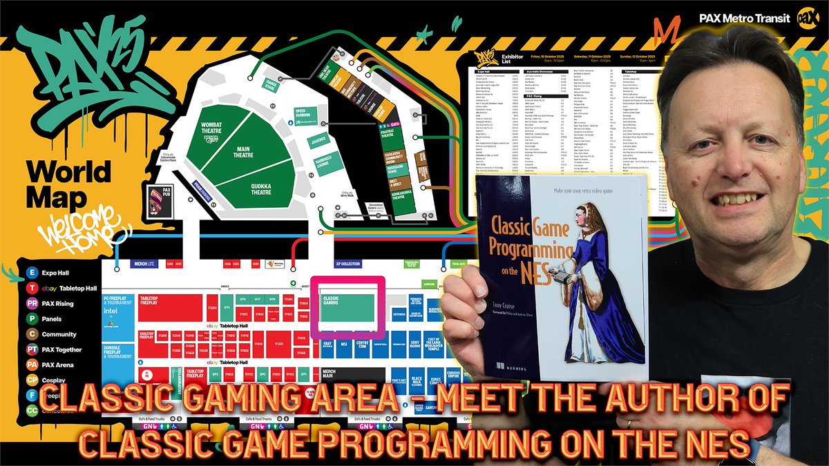 I will be attending Pax Aus '25 from Friday, the 10th of October, until Sunday, the 12th. I will be helping out in the Classic Gaming area in the main expo hall. Come chat with me about retro game development for classic systems such as the NES, Colecovision, MSX, Spectravideo