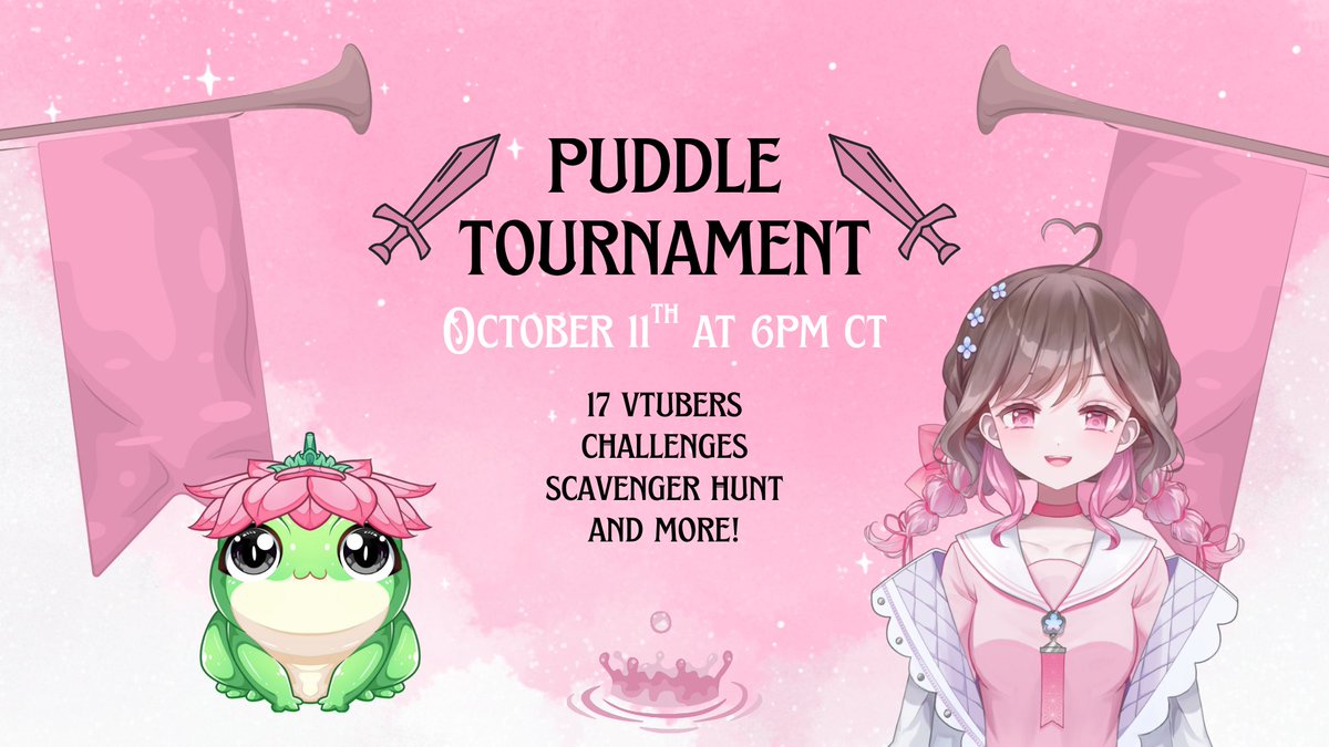 pipofthepuddle's tweet image. My one year anniversary on Twitch is coming up! To celebrate, I'm hosting a Puddle Tournament with 17 Vtuber friends!! More to come soon! 

🪷Saturday, October 11th at 6PM CT🪷

#pippofthepuddle #puddletournament