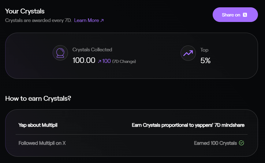 ngexwitter's tweet image. 🚨INSTANTLY ELIGIBLE
Crystal from Multipli, Worth $33. Get it instantly for FREE

1. Go to: app.multipli.fi/?referral_code…
2. Click Crystals✨
3. Connect wallet and X account
4. Follow @multiplifi 
5. Verify to claim 100 Crystals

Just connect your twitter and follow, 100 Crystals will…