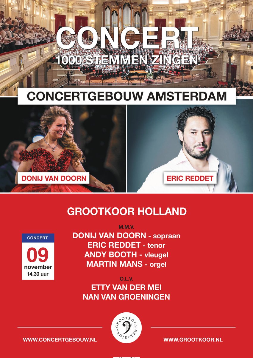 Vandaag niet zingen in het Concertgebouw i.v.m. de aangekondigde Rode Lijn demonstratie op het Museumplein. Gelukkig kan het alsnog doorgaan op zondagmiddag 9 nov a.s. en er zijn nog een aantal kaarten beschikbaar!
Ik sta met m'n  snoetepetoet vooraan dus grijp die kans 😉😊