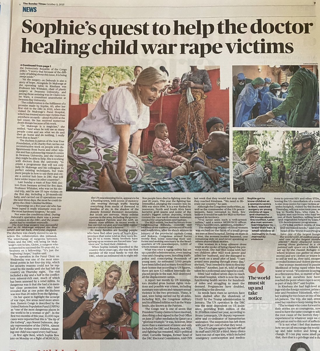 servingsophie's tweet photo. HRH The Duchess of Edinburgh’s secret DRC trip highlights child war rape victims. With Dr. Denis Mukwege, she’s fostering hope—15 surgeries, a UK-DRC partnership, and survivor support. “Each story deserves to be told.” #PSVI #DRC #HRHTheDuchessOfEdinburgh https://t.co/qVyAyqRkgy