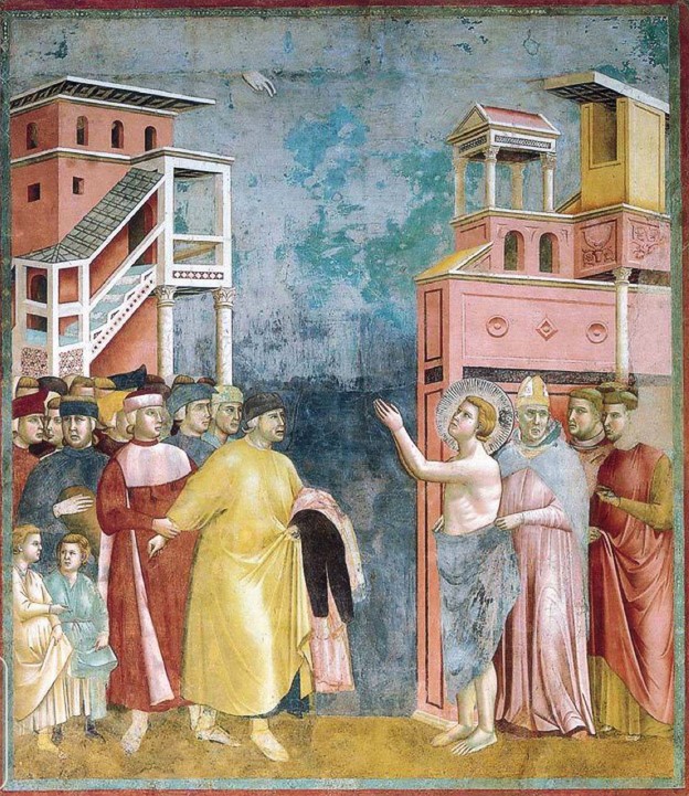 LaPaginaArte's tweet photo. Con questo capolavoro dell'arte di tutti i tempi, la Pagina dell'Arte ricorda il santo del giorno, nonché patrono d'Italia, San Francesco d'Assisi.
Buona domenica.

Giotto, Rinuncia dei beni, dalle Storie di San Francesco, 1290-1295 ca. Affresco. Assisi, Basilica Superiore. https://t.co/c2jpxvmy5T