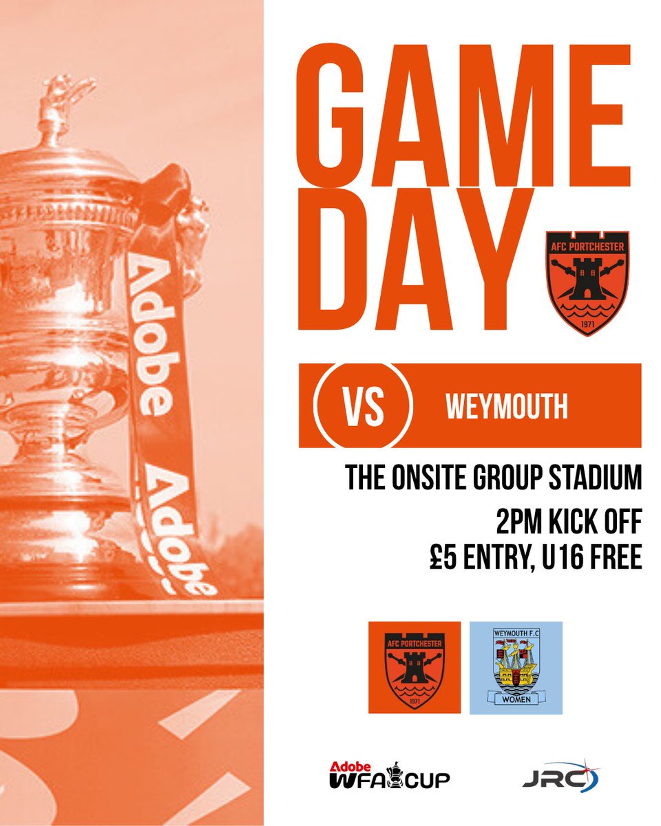 portchyladies's tweet photo. Three games today – with our First Team at home in the Women’s FA Cup! 👊
Big tie, big opportunity — get down &amp; back the girls 🧡

🎟️ £5 adults
🥤 Clubhouse open from 1pm

Reserves head to Basingstoke, while the Dev Team host Petersfield both looking for 3 more points 💪 https://t.co/SdwC78tiOl
