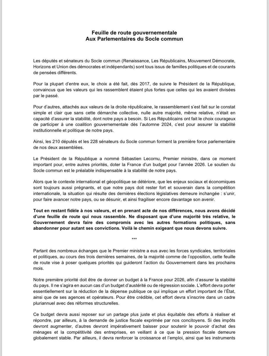 maliteo63's tweet image. On saura peu après 12h ce que @lesRepublicains ont décidé !! Mais cette feuille de route de @SebLecornu devrait sauver l’essentiel …les apparences …#LR #Modem #Horizons #Renaissance #Gouvernement