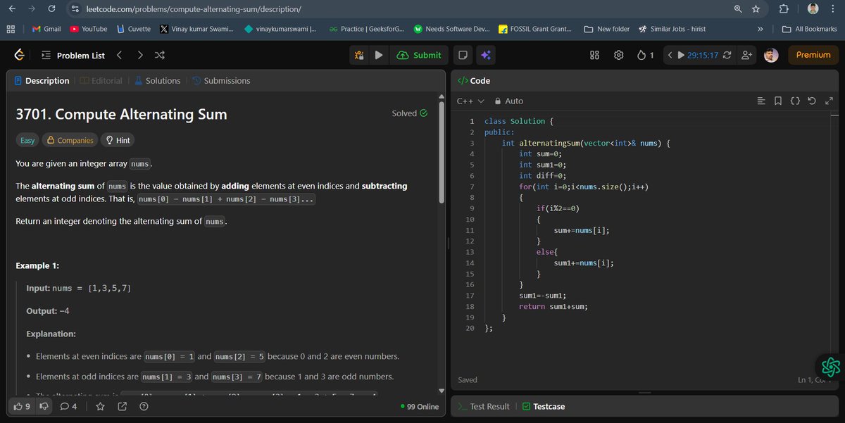 vinayswami2020's tweet image. Weekly Contest 470.
1. Compute Alternating Sum
2. Longest Subsequence With Non-Zero Bitwise XOR
#LeetCode #CodingChallenge #Programming #DSA #100DaysOfCode #letsConnect #GFG #developers #WebDevelopment #Java