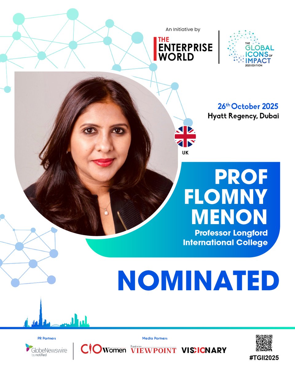 theenterprisew's tweet image. Meet an "Elite 25" Visionary in Leadership: Dr. Flomny Menon. 🏆

Learn from her 20+ years of mentorship &amp;amp; innovation at #TGII2025 in Dubai.

🎫Register now to connect with her! bit.ly/3IyVA2A

#HolisticLeadership #MiddleEastEvents