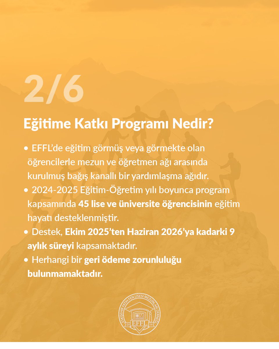 efflmezun's tweet photo. 📢 2025-2026 eğitime katkı programımıza başvurular başladı. Detaylar için görselleri kaydırmayı, başvuru için aşağıdaki formu doldurmayı unutmayın.

Son başvuru: 15 Ekim

https://t.co/lOleyGkX3j

#koru #efflmezun #efflkocamanbiraile https://t.co/tvN5aNb9Do