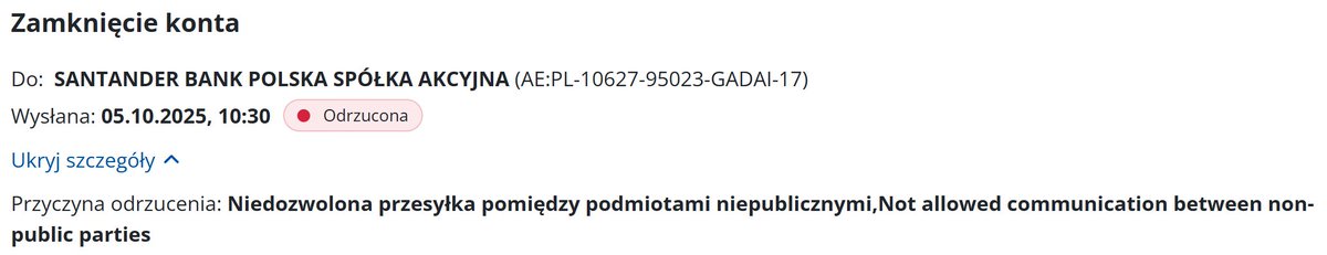 Co to za bzdura te e-doręczenia, że obywatel nie może do banku korespondencji wysłać? <a href="/CYFRA_GOV_PL/">Ministerstwo Cyfryzacji</a> <a href="/KGawkowski/">Krzysztof Gawkowski</a> Przy czym #Santander to ma taki PR, że nawet konta tu nie ma...