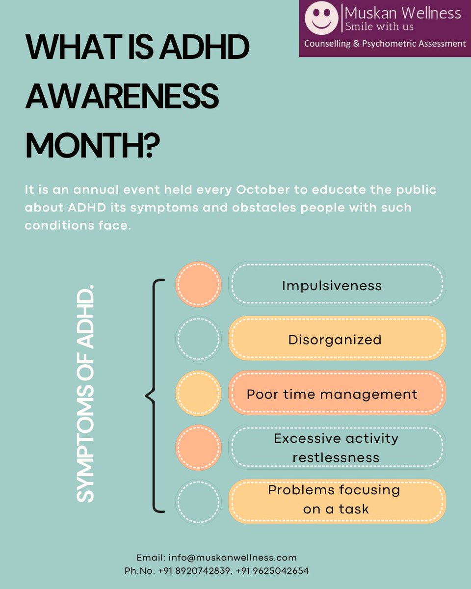 MuskanWellness's tweet photo. “Psychology shows us that ADHD impacts executive function—planning, focus, impulse control–not intelligence or potential.” 

#adhd #adhdawarenessmonth #neurodivergent #neurodivergentnotbroken #psychology #mentalhealthawareness #muskanwellness #smilewithus https://t.co/daAeAm2tHV