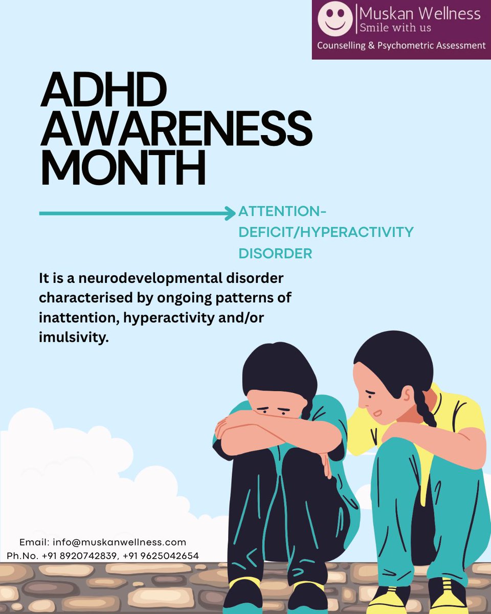 MuskanWellness's tweet photo. “Psychology shows us that ADHD impacts executive function—planning, focus, impulse control–not intelligence or potential.” 

#adhd #adhdawarenessmonth #neurodivergent #neurodivergentnotbroken #psychology #mentalhealthawareness #muskanwellness #smilewithus https://t.co/daAeAm2tHV