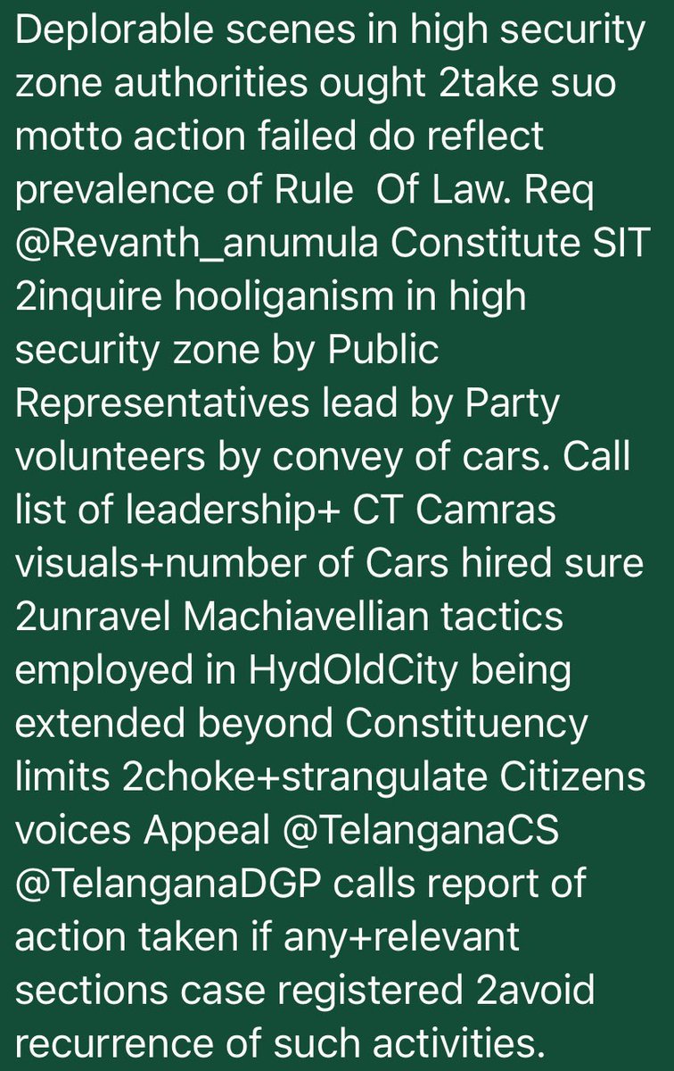 syedtaraqquadri's tweet photo. Req @revanth_anumula Garu constitute SIT 2curb hooliganism+lawlessness. Appeal @TelanganaCS @TelanganaDGP calls ATR by Authorities.Any complaint lodged by #AmjadullaKhan if yes relevant sections case booked @ShayarImran  @mnatarajan @INCTelangana @THHyderabad @OBT17 @infomubashir https://t.co/UqZJOHif62