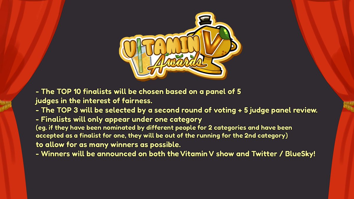 Here are the RULES and GUIDELINES for the 2026 Vitamin V - Small Vtuber Awards! I expect people to be respectful and responsible when following these!