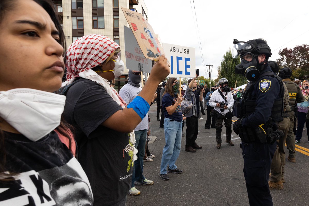 Four local organizations put on the “No National Guard in Portland” protest on Saturday, October 4, 2025. The crowd met at Elizabeth Cauthers Park and walked about three blocks to the ICE facility.

For the <a href="/Oregonian/">The Oregonian</a>