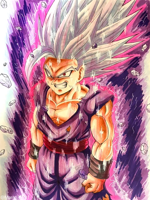 最近いろんな作品の絵描いてるけど 本当はドラゴンボール中心の 絵描きだったんです といってもオリジナル描き始めてから この4枚しかないことに気づいた しかも悟飯〜悟飯の間1年位開いてる 魔人ベジータに関しては 去年の2月くらい 今描いてる絵の次描くつもりなので もうしばらくお時間を…