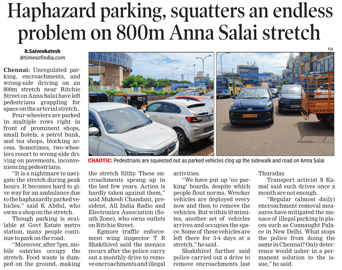 Sai Venkatesh R (@saivenkateshr1) on Twitter photo The 800-m stretch leading up to Simpson bus stand on Anna Salai is a menace for commuters and pedestrians, thanks to haphazard unregulated parking along the road, mostly by vendors from the adjoining Ritchie Street. <a href="/ChennaiTraffic/">Greater Chennai Traffic Police</a> The 800-m stretch leading up to Simpson bus stand on Anna Salai is a menace for commuters and pedestrians, thanks to haphazard unregulated parking along the road, mostly by vendors from the adjoining Ritchie Street. <a href="/ChennaiTraffic/">Greater Chennai Traffic Police</a>
