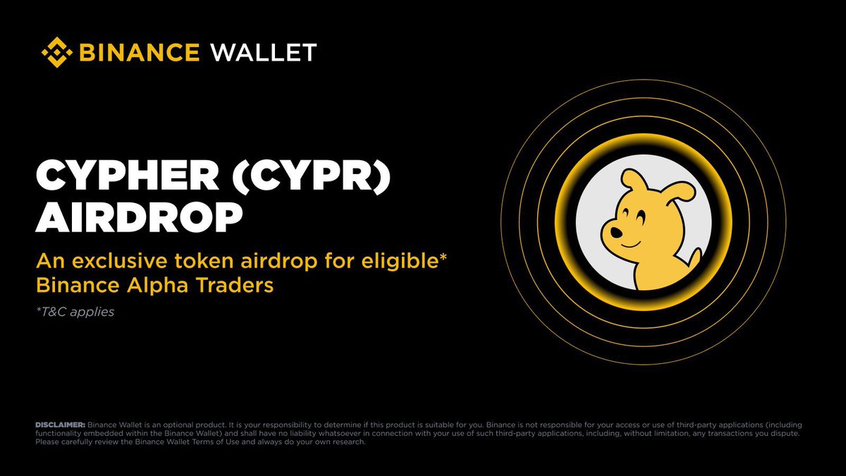 kolo_pay's tweet photo. Binance Alpha Update Today’s Airdrop Schedule

 |October 5 |

➩ Cypher $CYPR
  ⇾ Total Supply: 1B CYPR
  ⇾ Circulating Supply: 94.83M CYPR
  ⇾ Funding: 4.3M
  ⇾ Backers: Y Combinator, Bolaji Srinivasen, SamsungNext, OrangeDAO
  ⇾ Airdrop Claim: 8:00  UTC
  ⇾ Futures: 🤔
  ⇾ Binance Spot ❌

Upcoming 🗓️Days.  |October 6 |

➩ EverLyn $LYN
  ⇾ Alpha launch: 7:00 UTC
  ⇾ Futures: 7:30 UTC ✅
  ⇾ Binance Spot: soon 🔜 🤔
  ⇾ Backers: MH Ventures, Selini Capital, Mysten Labs, Sui and others.
  ⇾ Funding: $15M 

Recommended Volume Swap
⇾ Tokens: $POP, $ALEO, $STAR, $AOP
⇾ Strategy: $200–500 per trade, multiple small trades.

⇾ Also pivot to yapping @HeyElsaAI gElsa and @idOS_networK @wallchain_xyz 
 gidOS
gMomentum