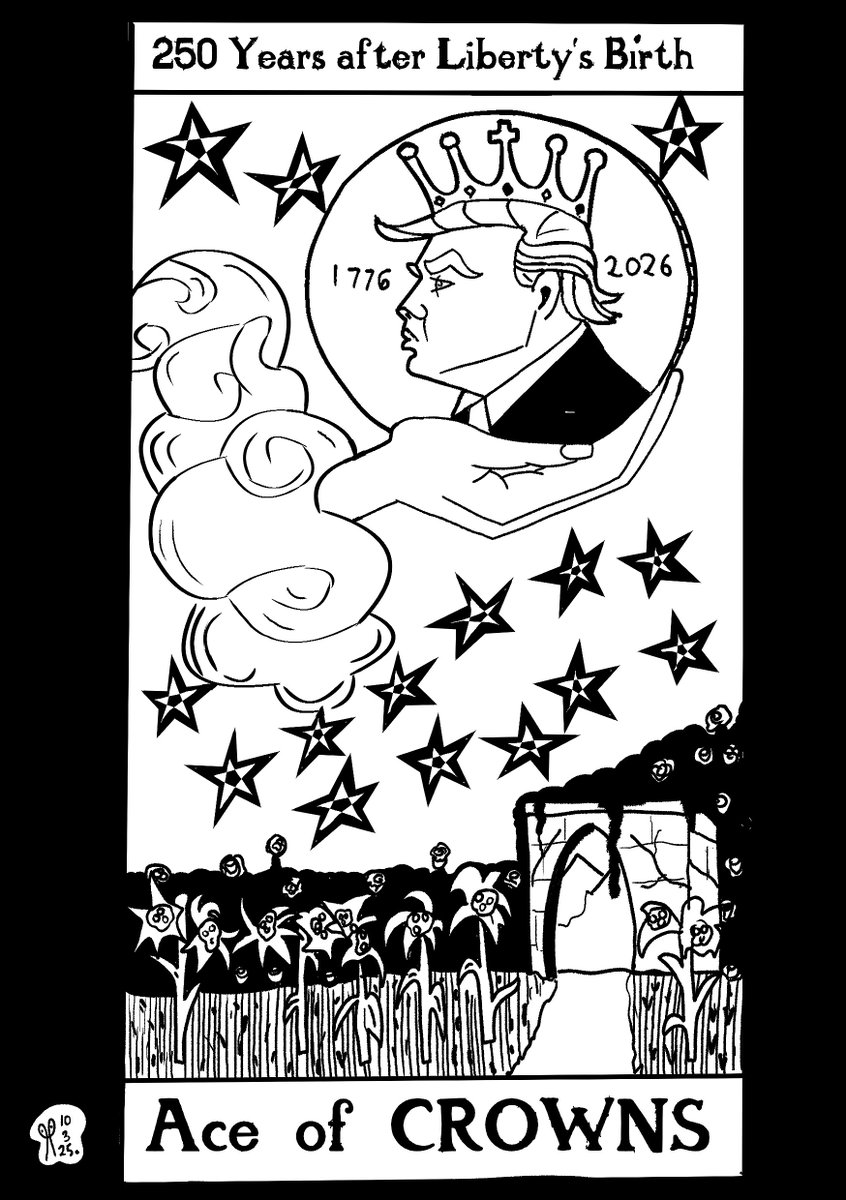 Department of Treasury drafts a Trump 250th Anniversary Coin.
My Inktober  Political Cartoon “CROWN” 
#DonaldTrump 
#Inktober2025 #TrumpCoin #PoliticalCartoon #Tarot  #CommemorativeCoin #INKTOBER <a href="/inktober/">Inktober</a>