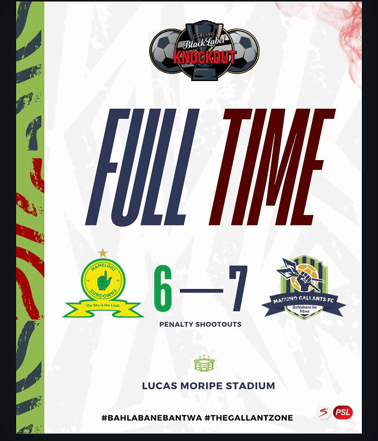 𝐌𝐀𝐓𝐂𝐇-𝐃𝐀𝐘 | Update ℹ️

Full Time

Marumo Gallants FC (7) 0-0 (6) Sundowns FC

We are on to the Next Round!!🔒

#GallantZone #bahlabanebantwa🏹🏹