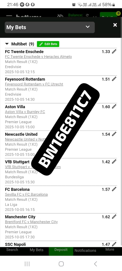 AsariahEmpty's tweet photo. I just placed a bet with Betway. Tap here to copy my bet or search for this booking code in the Multi Bet betslip BW16E811C7 https://t.co/zDEHe9ongZ

BW16E811C7
9legs✅✅
You are welcome to join🍏🍏
You can jump in 🍏🍏
Well cooked meal 🍏🍏 https://t.co/3huF8If0TO