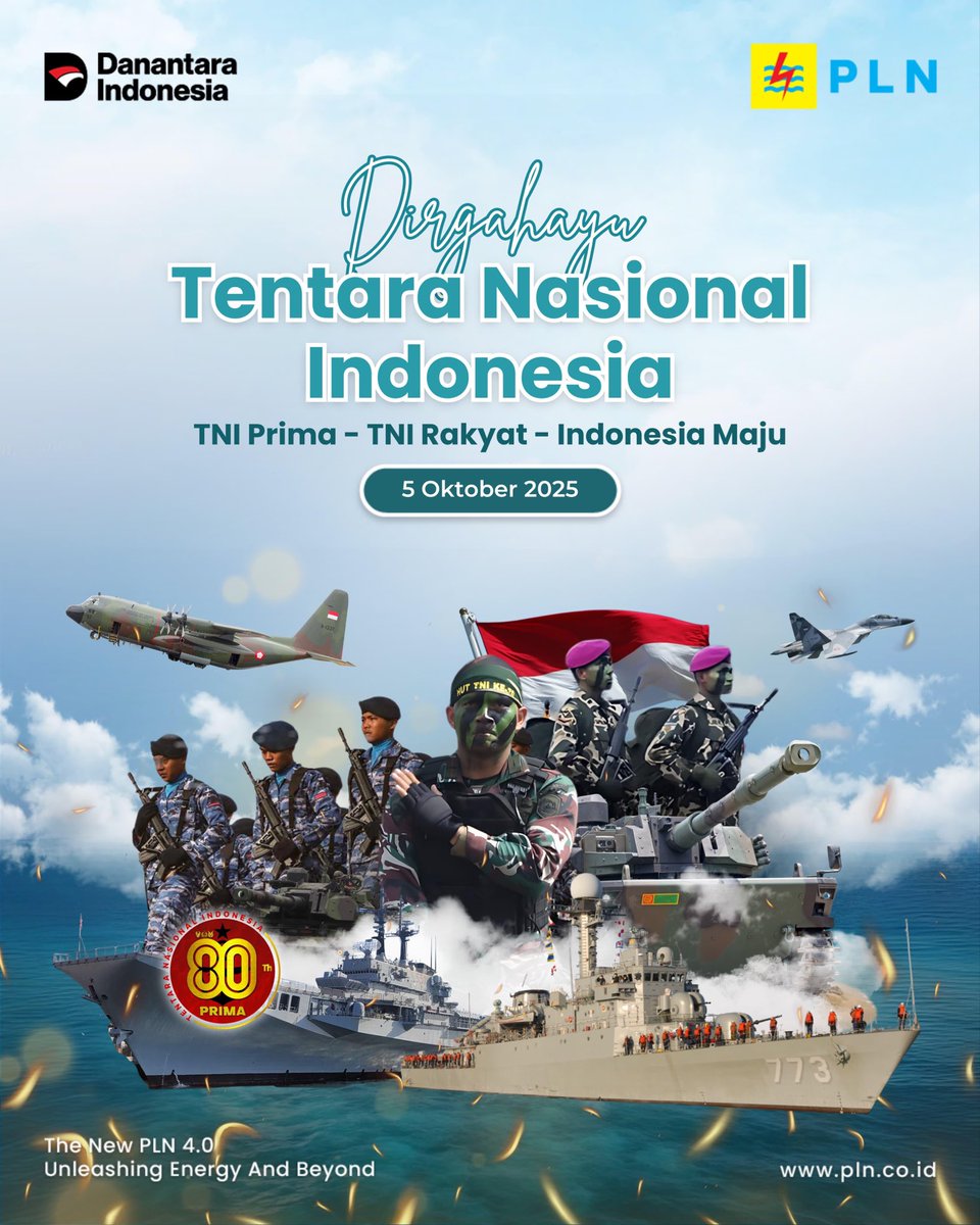 rizki__yansyah's tweet photo. Dirgahayu Tentara Nasional Indonesia ke-80 🇮🇩

Sebagai garda pertahanan yang tangguh dan profesional, TNI senantiasa hadir menjaga kedaulatan bangsa. Dengan semangat kebersamaan dan dedikasi, TNI terus melangkah bersama rakyat menuju Indonesia yang lebih maju. https://t.co/GznfxriCJX
