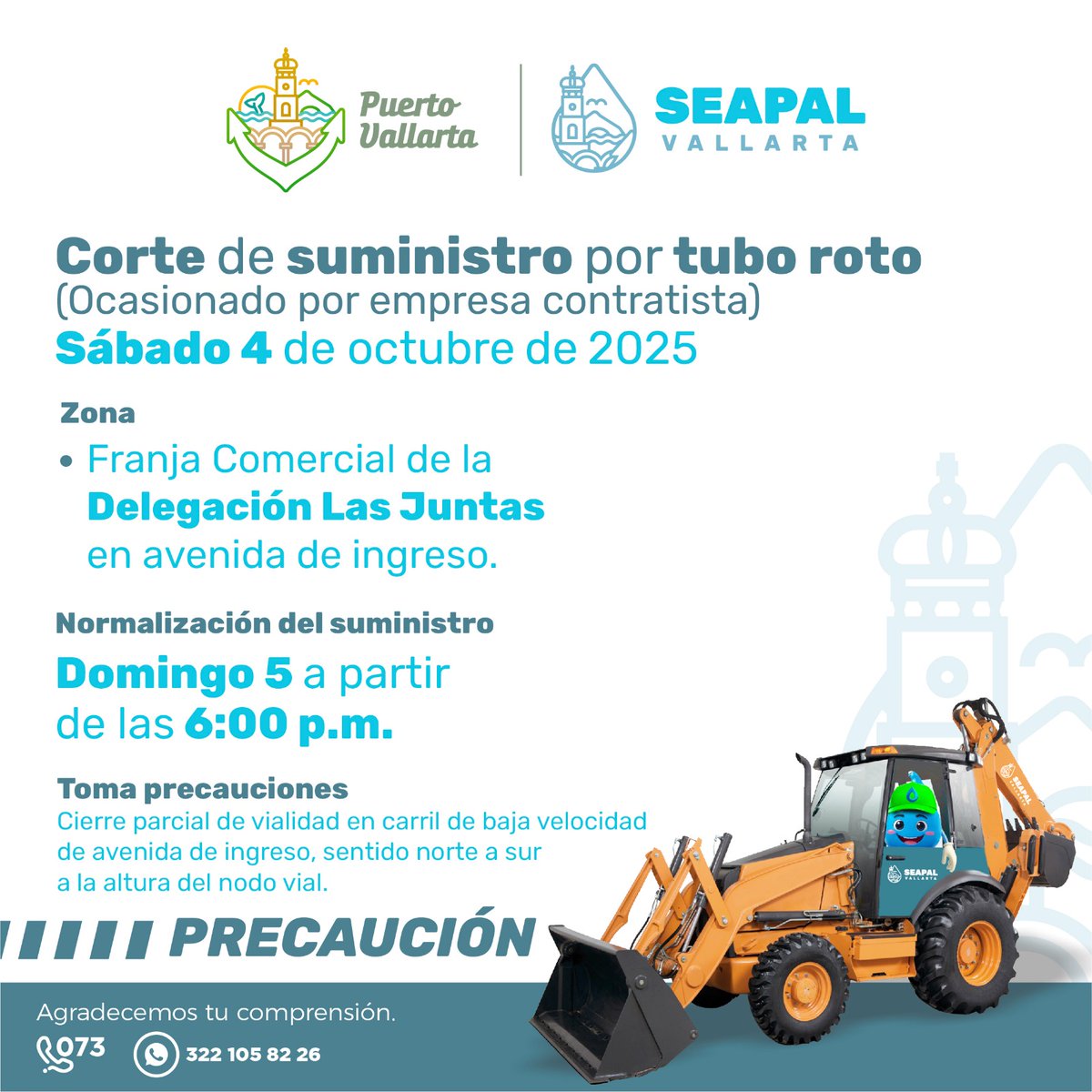 Una empresa contratista de la SIOP dañó una tubería de agua potable en la avenida de ingreso en el sentido norte a sur, a la altura del nodo vial.  La reparacion se realizará este domingo por la mañana y se presentará cierre parcial de vialidad, toma precauciones. 💧⚠️
