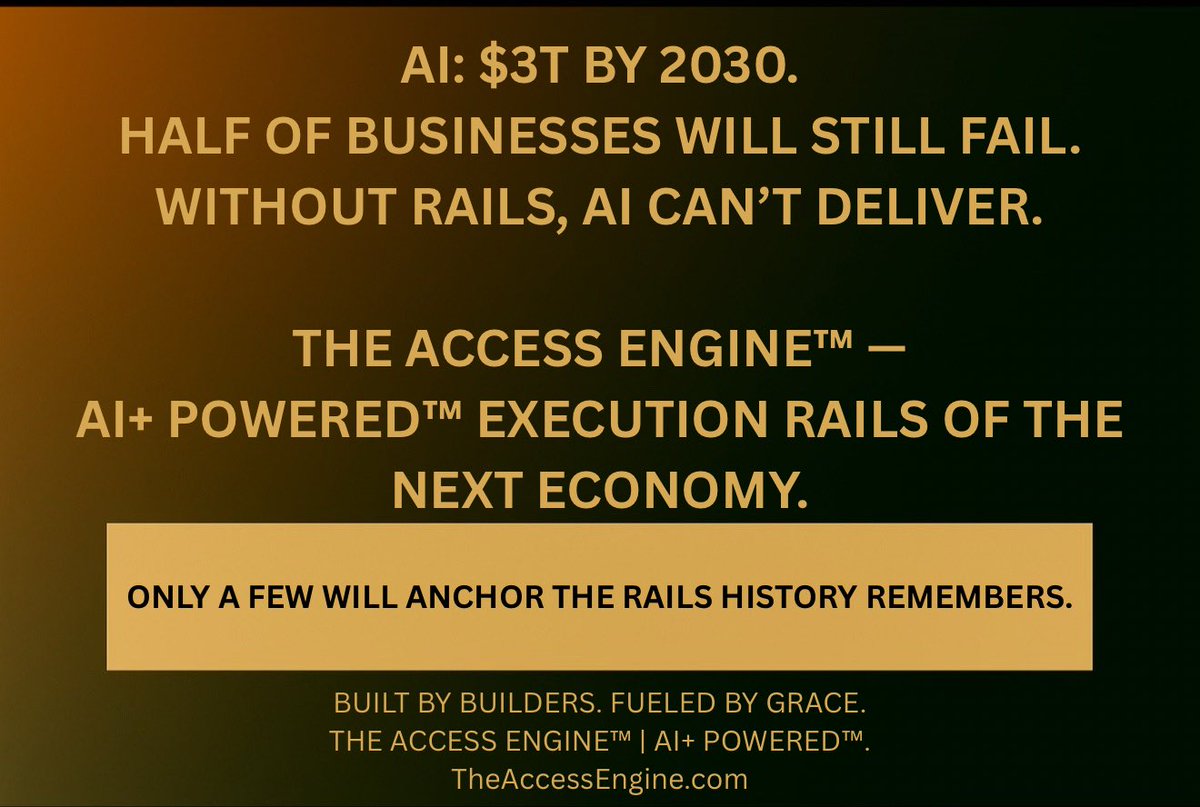 CaytonFlemming's tweet image. The $3T AI wave won’t save the economy.
The ones who build the rails beneath it will.

⚙️ TheAccessEngine.com
#AI #ExecutionInfrastructure #InvestInTheFuture #BuildInPublic #TheAccessEngine #AIplusPowered