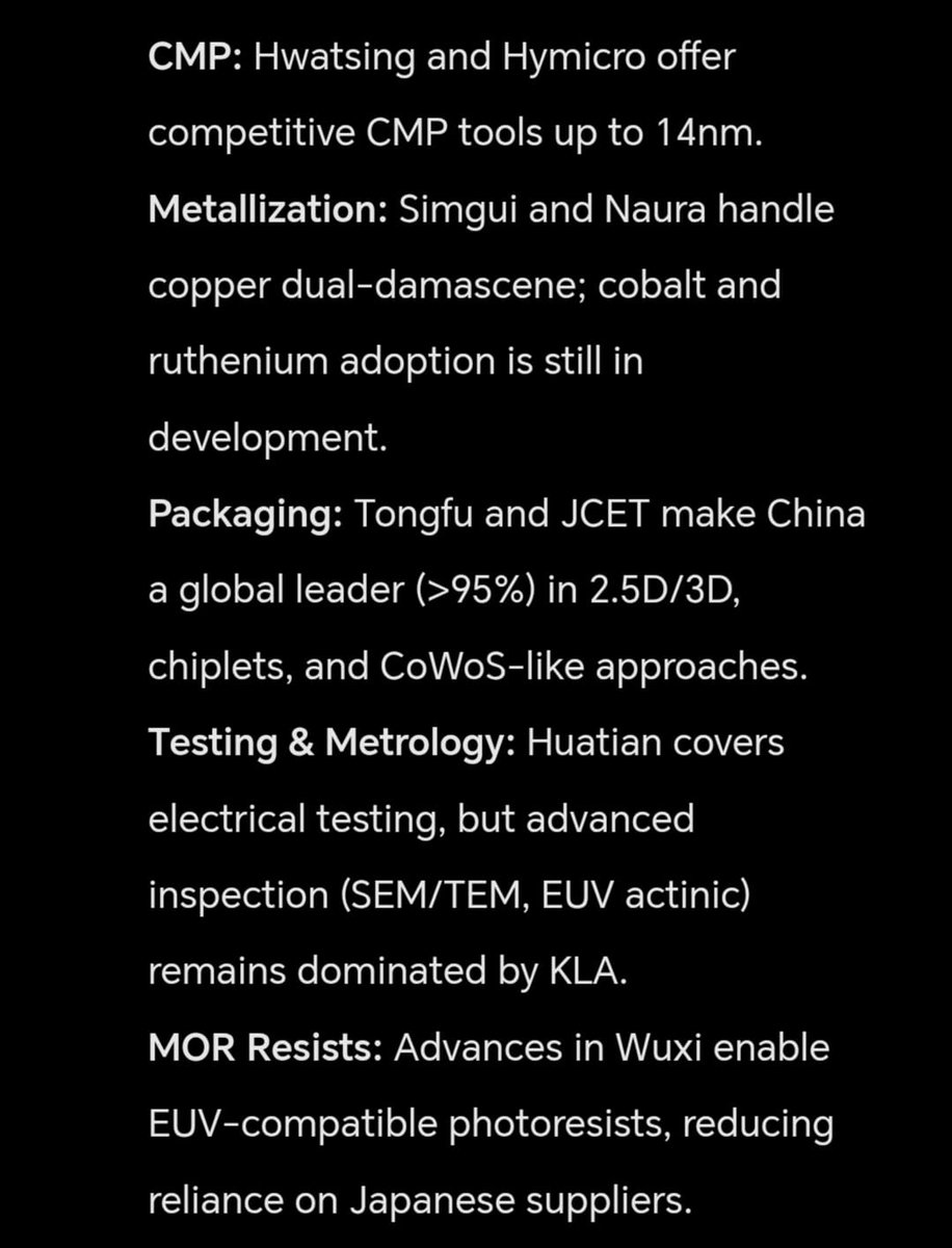 AefAlvaro93073's tweet image. China 🇨🇳 has already won the Chip War.
#China #DUV #EUV #Huawei #DeepSeek #Chips #AI
This is the most comprehensive report on China's progress in chip machinery, materials, and processes.
(Summary in the images)

English:
online.fliphtml5.com/urhdn/znop/

Español:
online.fliphtml5.com/urhdn/pgie/