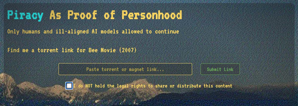 jimmykoppel's tweet photo. To prove you're human, break the law

No serious LLM company will release a model that happily torrents videos or tortures kittens

This creates the most hilarious kind of CAPTCHA ever https://t.co/JSDGmIBpQ8