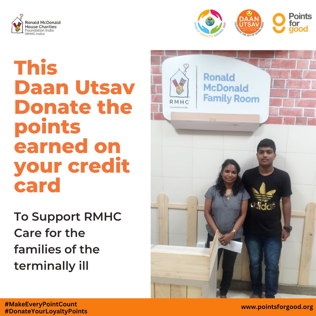 This Daan Utsav, let your points bring comfort where it’s needed most. Donate your credit card points to RMHC via 'Points for Good' and help care for families of terminally ill patients

pointsforgood.org
Using UPI, Debit/Credit card: pages.razorpay.com/PFGCharity