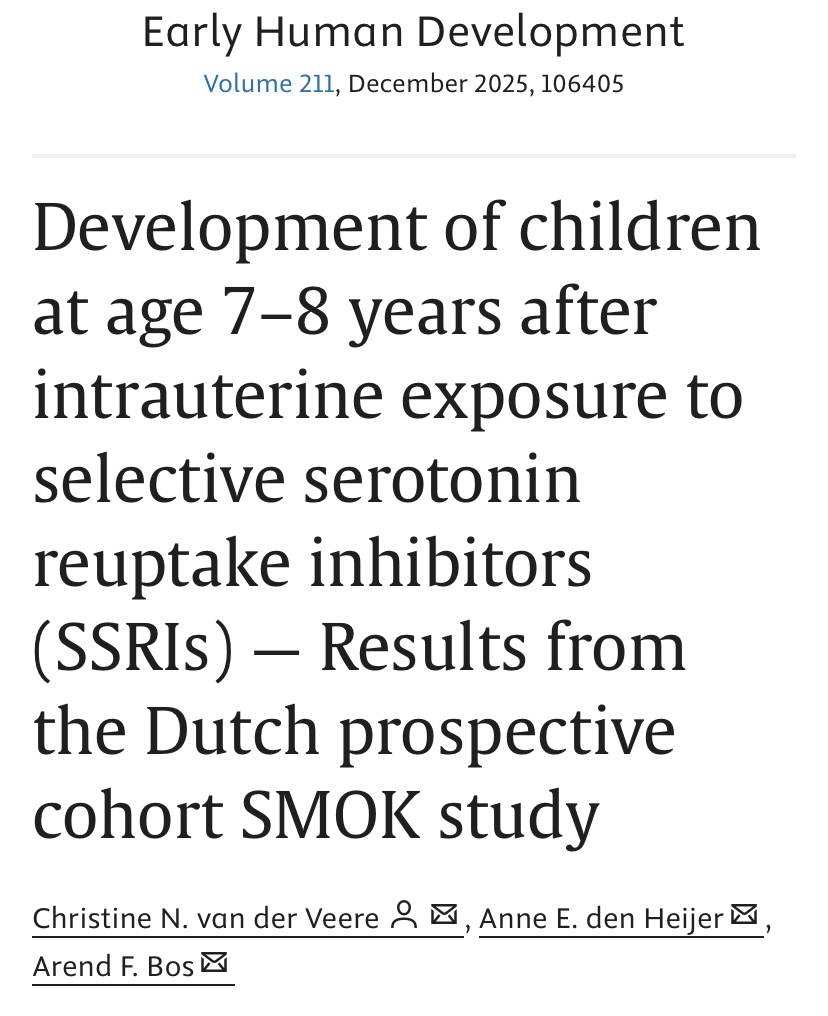 MedicatingNorm1's tweet image. ARTICLE: "Development of children at age 7–8 years after intrauterine exposure to selective serotonin reuptake inhibitors (SSRIs) — Results from the Dutch prospective cohort SMOK study"

ARTICLE LINK: sciencedirect.com/science/articl…

#antidepressants #SSRIs