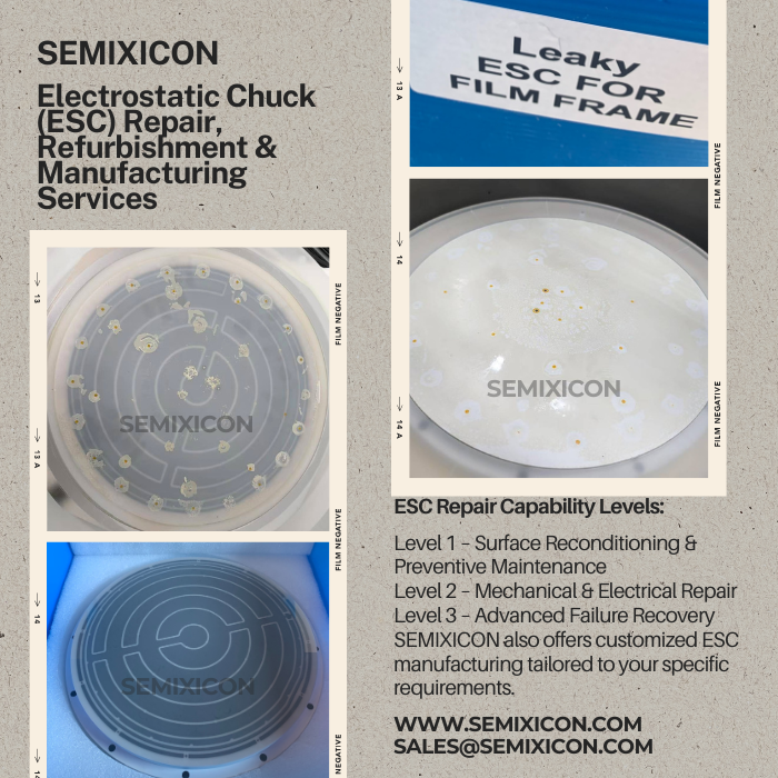 AdrianZhang568's tweet photo. SEMIXICON:a Supplier of Electrostatic Chuck(ESC)Repair &amp; Refurbishment Solutions
https://t.co/orms06wB3l
#ESCrepair
#ElectrostaticChuck
#ESCRefurbishment
#MCApadrepair
#ESCReconditioning
#ESCmaintenance
#BellowsReplacement #ESCwireRepair #VacuumChuckRepair #ESCleakagerepair https://t.co/xLItIJxhh9
