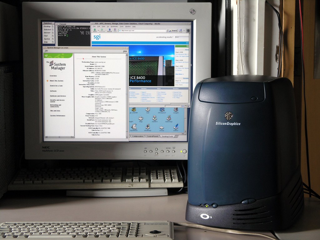 unix_byte's tweet image. Silicon Graphics O2 workstation was introduced in October 1996. It used a single MIPS microprocessor, 32 MB of base memory (expandable, at the time, to an eye-popping 1 GB), and a 17” CRT monitor supporting 1280×1024 at 75 Hz. Later processor options included the R5000,…
