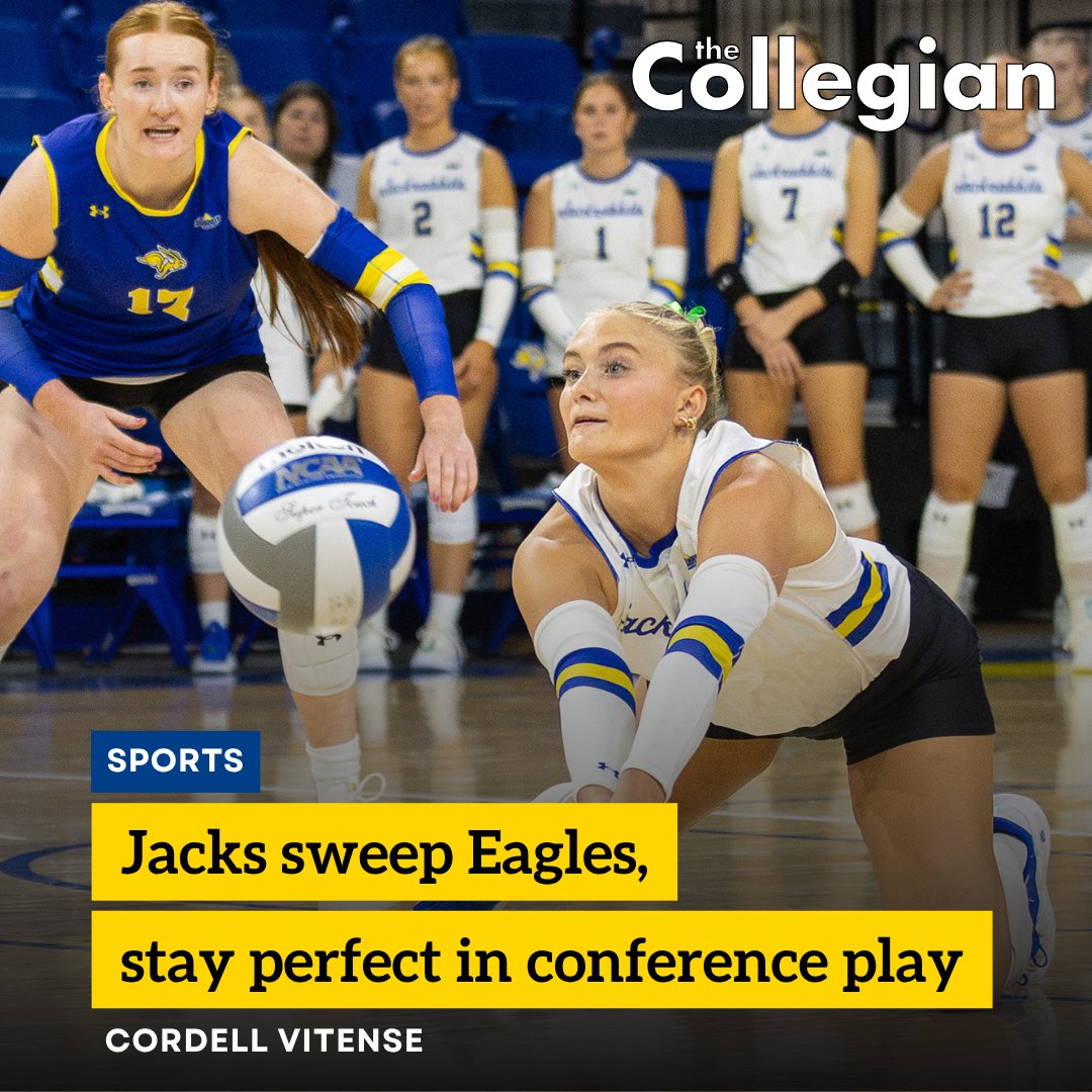 sdsucollegian's tweet photo. The South Dakota State volleyball team was on the road this weekend. The Jackrabbits traveled to Tulsa, Oklahoma and swept the Oral Roberts Golden Eagles on Saturday, Oct. 4. #GoJacks 🏐

🔗 https://t.co/qEmVBsmhMt
📱 https://t.co/bGJqID9uZN https://t.co/okomYprH5K