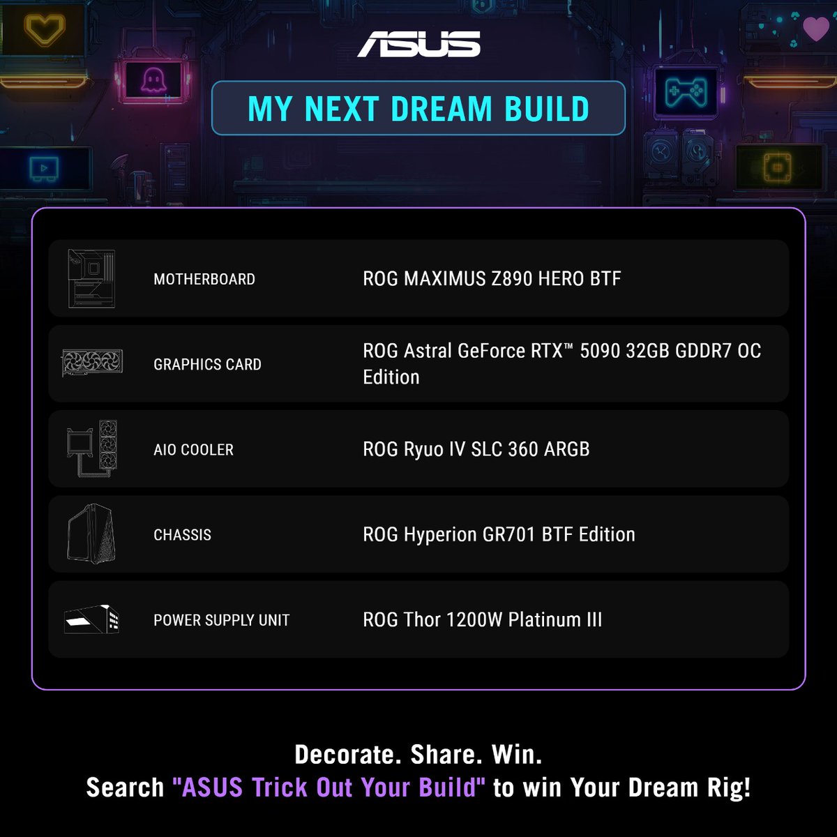 Went with the BTF for my Dream Build. I started streaming in Twitch recently with 47 followers, but all I have is an GTX 1650 gaming laptop. This build will definitely help me to improve my Gaming and Streaming quality. <a href="/ASUS_ROG/">ROG Global</a>
#TrickOutYourBuild #ASUS #X870 #Z890 #B860 #B850
