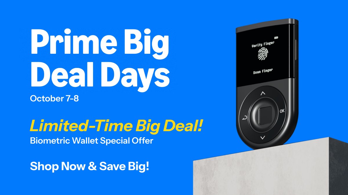 DCENTWALLETS's tweet image. 🛍️ @amazon  Prime Big Deal Days are LIVE!

⚡ Our Lightning Deal starts in 8.5 hours (Oct 7, 15:30 UTC). 
Your chance to get up to $30 OFF the D’CENT Biometric Wallet.

Your first step to holding crypto your way.😎
👉 a.co/d/g0gW7g3

Better security. Better deal. Better…
