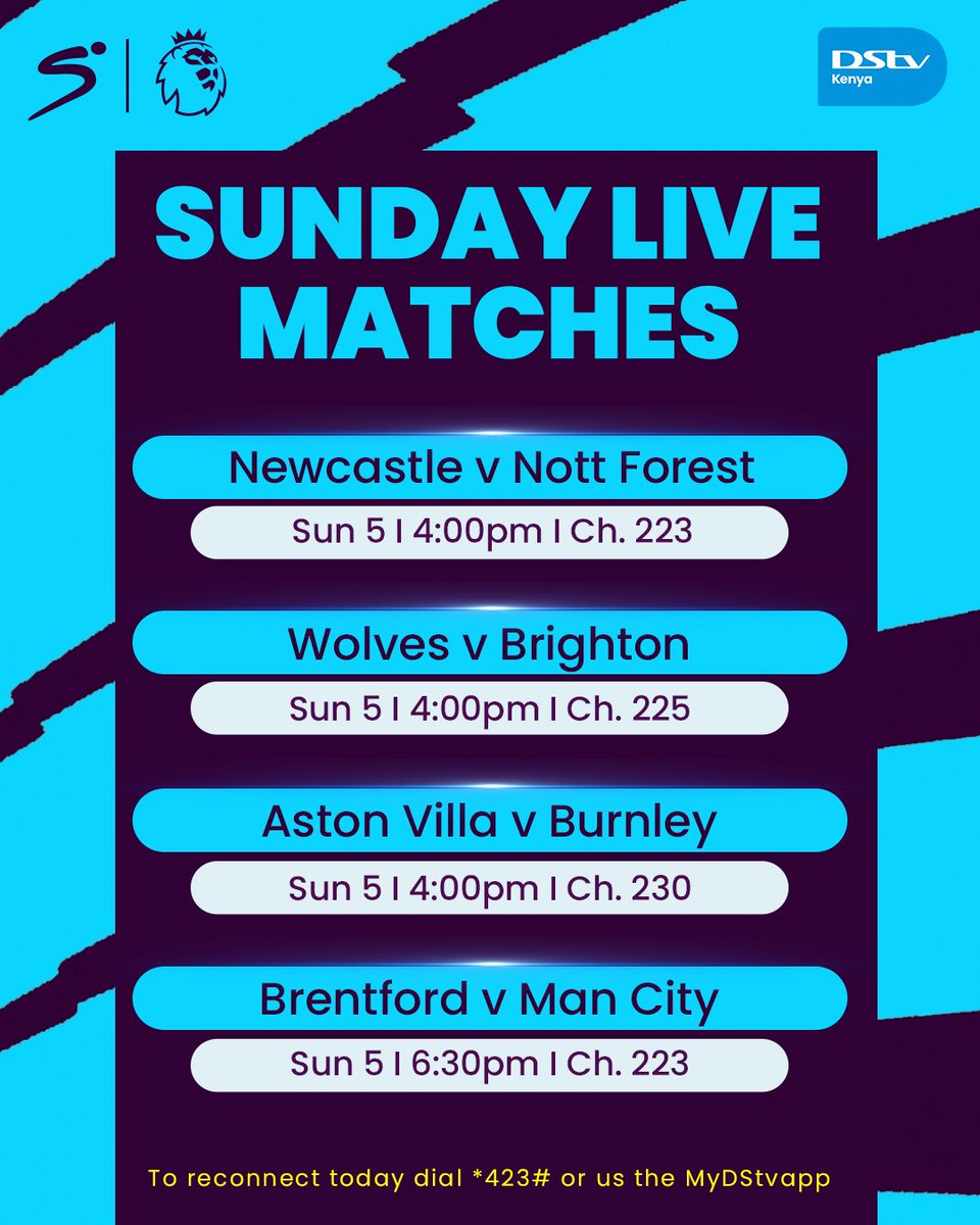 DStv_Kenya's tweet photo. Super Sunday loading... the #PremierLeague title race is heating up and every point counts #ItsOn🔥🔥⚽
✅ #PremierLeague
To Stream 📲 https://t.co/vot661xUro
Dial *423# or use #MyDStvApp to reconnect today🤗
#ItsOnDStv #ALLtheFootballonDStv #PremierLeague #GameWeek7 #SundayShowdowns #FootballDrama #TitleRace #PLSunday