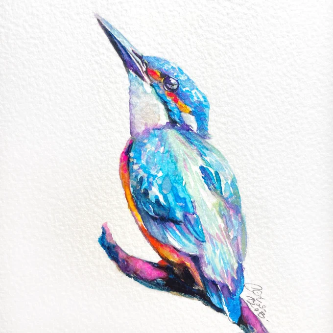 カワセミって描きたくなる鳥類 #水彩