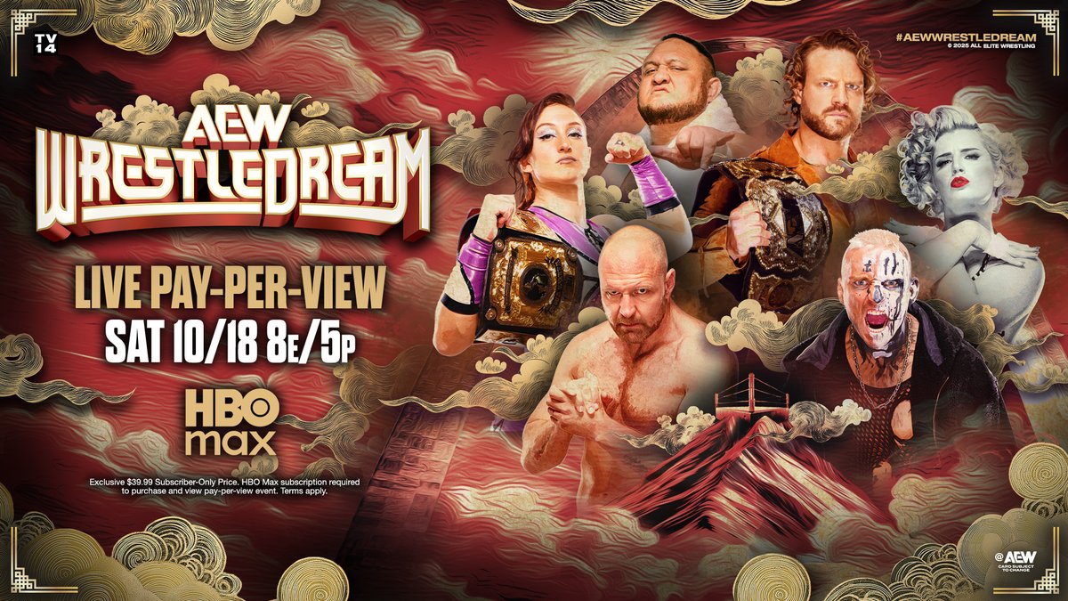 AEW's tweet image. SATURDAY, 10/18!

#AEWWrestleDream comes to you LIVE on HBO PPV!

Mark your calendar for what’s sure to be one of AEW’s biggest events of the year!
hbomax.com/aew?utm_source…