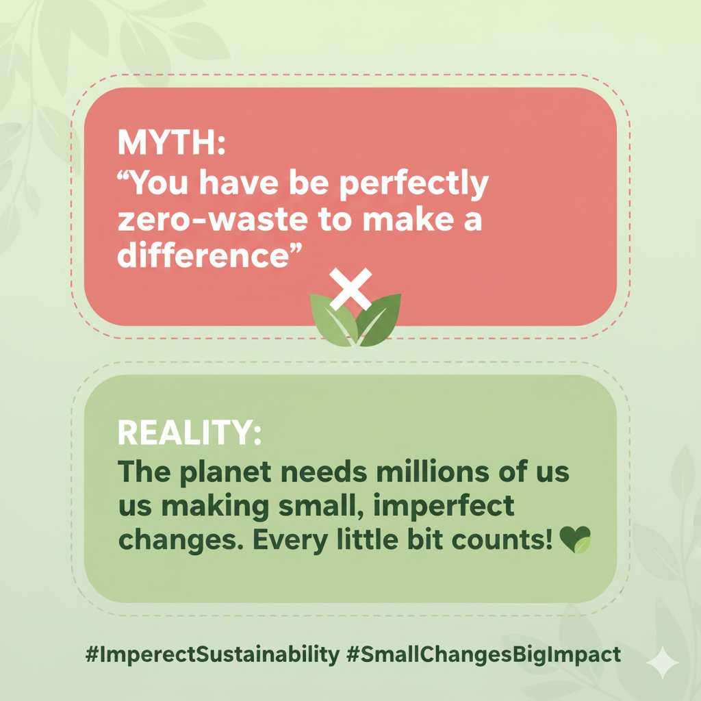 greenertolive's tweet photo. MYTH: "You have to be perfectly zero-waste to make a difference."
REALITY: The planet needs millions of us making small, imperfect changes. Every little bit counts! Don't let perfection be the enemy of good. 💚
#ImperfectSustainability #SmallChangesBigImpact https://t.co/xFS5dFW2ml