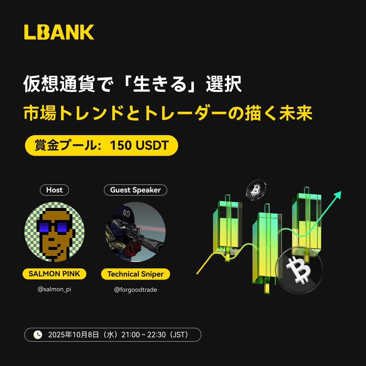 LBank_Japanese's tweet image. 【 1️⃣5️⃣0️⃣ $USDT賞金付き💰水曜日AMA「仮想通貨で「生きる」選択-市場トレンドとトレーダーの描く未来」📈】
この投稿をリポスト&フォローで、抽選5名様に《10 $USDT》をプレゼント🎁✨
仮想通貨トレードで生計を立てる"プロ"の思考に迫る!
今回のAMAでは、専業デイトレーダーTechnical…